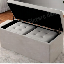 Hot-sale Living Room Comfortable Velvet Upholstered Modern Classic Indoor Solid Wood Frame Luxury Design Storage Foldable Ottoman Bench thumbnail-2