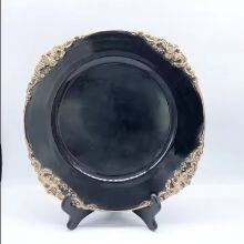 Dinner Golden Plastic Charger Plates Wholesale Black Gold Wedding Charger Plates Reusable Plate Gold Antique