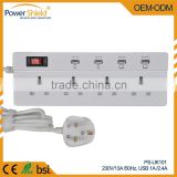 2015 new Power extension 4 ways socket strips 230v uk plug with 4 USB ports with CE RoHS approval
