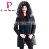 Winter Women Leather Medium Length Slim Fit Embroidered Coat With Brown Fox Hat Clothes