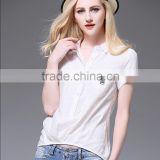 2016 latest fashion blouse design white short sleeve women pretty blouse