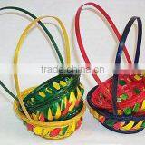 Cheap Price Handmade Flower Bamboo Basket With Handle thumbnail-1