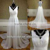 Short-sleeve Sweetheart chiffon dress cathedral train wedding dresses