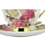 200ml Bone China European Style Flower Pattern Coffee Cup With Saucer Set for Home Decoration