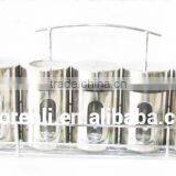 5 Pieces Mat Shinning Stainless Steel Coated 2 oz Glass Spice Jars With Metal Stand thumbnail-1