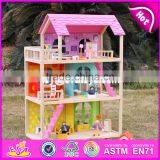 2017 New Design Pink Girls Pretend Play Wooden Doll House Toys W06A170 thumbnail-2