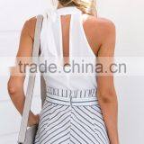 OEM Clothes Factory Waist Tie Choker Neck Playsuit Latest Design Woman Summer Dress thumbnail-4