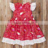 Wholesale Kids Christmas Chevron Clothing Girls Christmas Eyelet Lace Red Dress thumbnail-3