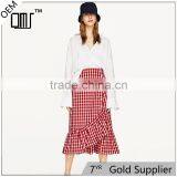 2017 NewestFront Button Fastening Red Plaid Skirt With Frill Detail thumbnail-6