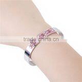 Titanium Steel Seed Beads Open Cuff Bangles Bracelets Silver Tone Deep Pink thumbnail-3
