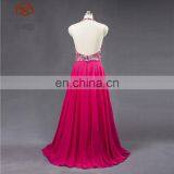 Cheap Best Quality ZZ-E0012 See Through Backless Halter Beading Long Chiffon Evening Dress thumbnail-5
