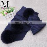 Winter Wool Knitted Beanies Scarf Fox Fur Pompom Knitted Hat Wool thumbnail-6