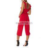 Custom Red Frill Culotte Jumpsuit Women's Fashion Casual Wear thumbnail-2