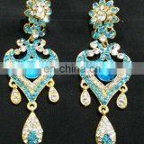 Innovative Designer Gold Plated Bollywood Style Kundan Earrings Set In Turquoise Color thumbnail-1