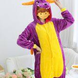 Purple Dinosaur Cartoon Flannel Conjoined Polyester Children Pajamas thumbnail-2