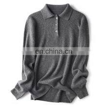 Women Casual Polo Neck Honeycomb Knit Grainy Cashmere Pullover Sweater thumbnail-1