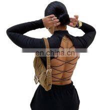 Women Sexy Harajuku Open Back T-shirt Long Sleeve Top Cropped Summer Tops White Clothes Shirt Vintage Tshirt Tee Dropshipping thumbnail-1