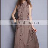 long shirt style Button Front waist tie linen cotton maxi dress