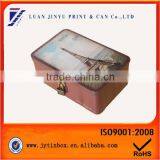 Vintage Brown Eiffel Tower Small Metal Storage Box With Lock