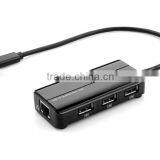 USB Type C Male to 10/100Mbps Ethernet Network + 3 Ports USB2.0 Hub