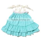 summer kids clothes girls backless dress new style factory price light blue ruffle baby girl cotton dresses