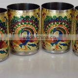 ROYAL PEACOCK DESIGNED STAINLESS STEEL MEENAKARI 6-GLASS SET -G.M. (2.5" x 2.5" X3.67" INCHES) thumbnail-3