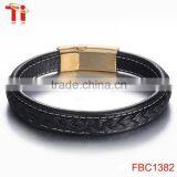 Genuine Leather Rope Magnetic Bracelet Locking Stainless Steel Bracelet for Men thumbnail-4