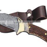 A DIFFERENT WOOD COMBINATION HANDLE DAMASCUS STEEL HUNTING KNIFE thumbnail-4