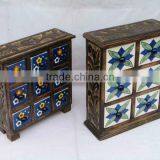 Mango Wood Ceramic Drawers Chest,6 Drawers Chest thumbnail-1