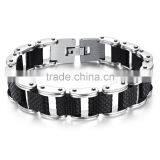 Modern Sleek Silicone Mens Bracelet 316L Stainless Steel Motocycle Biker Bicycle Chain Link Bracelets thumbnail-6
