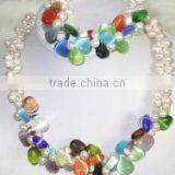 Wholesale 2 Rows 18" 7-8mm White Pearls & Multicolor Cateye Stone Necklace & Bracelet Set thumbnail-1