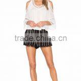 Hot Sale White Top With Lace Trim Details Cold Cool Shoulder Women Tops and Blouese thumbnail-2