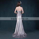 MGOO Cheap Price Wholesale Sliver Simple Evening Dresses Elegant Ladies Dinner Wedding Dress Applique Long Sleeveless 2063 thumbnail-4