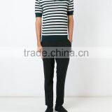 Black and White Stripe Fine Knit Golf Polo Shirt for Male thumbnail-2
