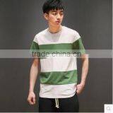 Summer Japanese Men Round Collar Stripe Leisure T-shirt Color Stitching Loose Cotton With Short Sleeves thumbnail-1
