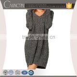 Loose Grey v Neck Long Sleeves Ladies Sweater Designer One Piece Dress With Hoodie thumbnail-1