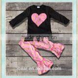 Baby Girl Clothing Little Girls Boutique Outfits Fall Pink Heart Gold Dot Sequin Icing Triple Ruffles Icing Pants Girls Sets thumbnail-1