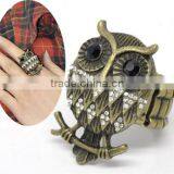 Vintage Antique Bronze Rhinestone Owl Halloween Ornaments Elastic Rings 18.3mm thumbnail-1