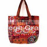 Cotton Banjara Tribal Indian Style Tote Bag- Gypsy Banjara Tote Bags - Handmade Embroidery Leather Banjara Handbag