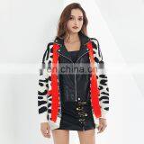 TWOTWINSTYLE Korean Patchwork PU Leather Women's Sweater Lapel Collar Long Sleeve Oversize thumbnail-4