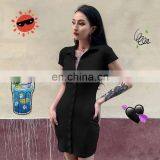 2020 Hot Sale Buttoned Hip Skirt Sexy Women's Short Sleeve Lapel Shirt Dress thumbnail-2