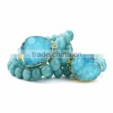 FULL-0336 Hotest druzy quartz charm bead bracelet fashion amazonite stretch bracelet