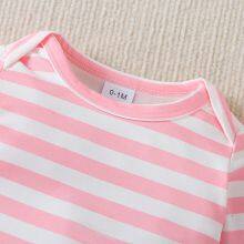 3pcs Newborn Baby's Solid Color/Cartoon Bowknot Dog Print Long Sleeve Footie, Toddler & Infant Girl's Comfy Footed Romper For Spring Fall thumbnail-3