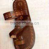 Dobbytex 1009 Light Brown Carved Handmade African Men Leather Sandals Hmong/Mien/Miao/Summer thumbnail-1