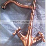 Traditional Style Double Handle Deck Mounted Brass Kitchen Faucet Antique Brass M182B thumbnail-3