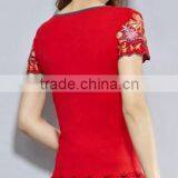 Summer Wear New National Style Embroidery Women's Short Sleeve of Women Tshirts thumbnail-2