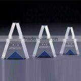 Crystal Clear and Blue Triangle Awards Pyramid Trophies for Your Logo