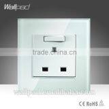2015 China New Products Wallpad Luxury White Crystal Glass 1 Gang 3 Pin 13A UK Outlet Power Wall Light Electric Switch Socket