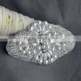 Bridal Trimmings Clear Crystal Rhinestone Applique With Pearls Hotfix for Wedding Dress Accessory thumbnail-3