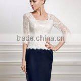 Knee-Length Satin Lace Suit Dress Long Sleeve With Beading thumbnail-1